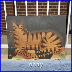 Vintage David Harden Folk Art Cat Print Painting Primitive