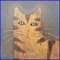 Vintage David Harden Folk Art Cat Print Painting Primitive