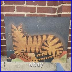 Vintage David Harden Folk Art Cat Print Painting Primitive