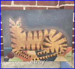 Vintage David Harden Folk Art Cat Print Painting Primitive