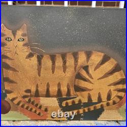 Vintage David Harden Folk Art Cat Print Painting Primitive