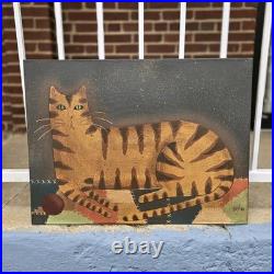Vintage David Harden Folk Art Cat Print Painting Primitive