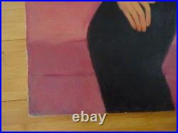 Vintage FOLK ART oil Painting Signed Art Portrait Canvas original master pop art