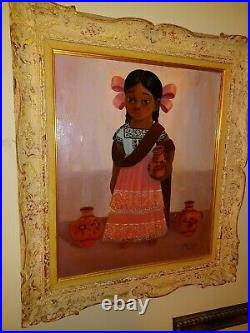Vintage F. Martinez Lais Lois Mexican Girl Oil Painting Folk Art Mexico