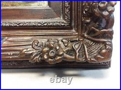 Vintage Farm Landscape COWS AND SHEEP Oil Painting in Ornate Wood Frame