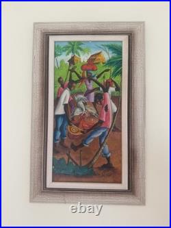 Vintage Favrange Valcin Haiti Art Painting Framed Signed Original. Cock Fight