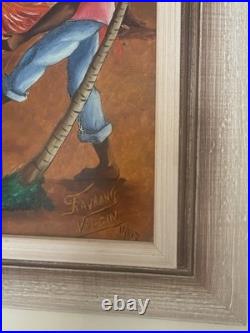 Vintage Favrange Valcin Haiti Art Painting Framed Signed Original. Cock Fight