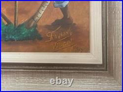 Vintage Favrange Valcin Haiti Art Painting Framed Signed Original. Cock Fight