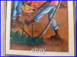 Vintage Favrange Valcin Haiti Art Painting Framed Signed Original. Cock Fight