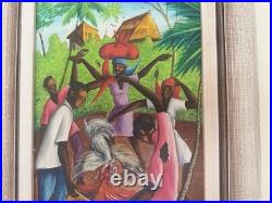 Vintage Favrange Valcin Haiti Art Painting Framed Signed Original. Cock Fight
