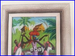 Vintage Favrange Valcin Haiti Art Painting Framed Signed Original. Cock Fight