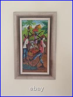 Vintage Favrange Valcin Haiti Art Painting Framed Signed Original. Cock Fight