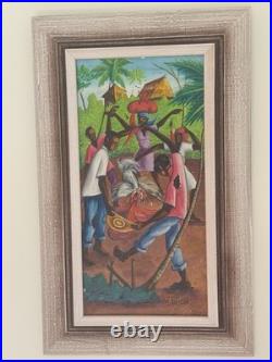 Vintage Favrange Valcin Haiti Art Painting Framed Signed Original. Cock Fight
