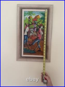 Vintage Favrange Valcin Haiti Art Painting Framed Signed Original. Cock Fight