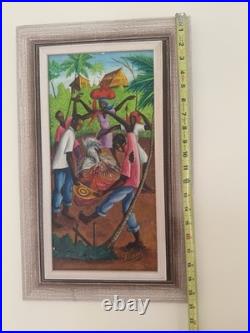 Vintage Favrange Valcin Haiti Art Painting Framed Signed Original. Cock Fight