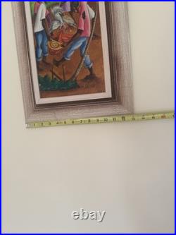 Vintage Favrange Valcin Haiti Art Painting Framed Signed Original. Cock Fight