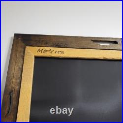 Vintage Felix Signed Black Velvet Pirate Ship Painting Mexico Carved Wood Frame