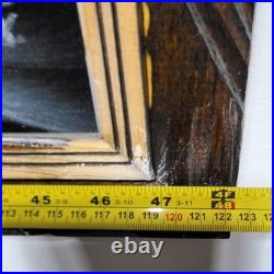 Vintage Felix Signed Black Velvet Pirate Ship Painting Mexico Carved Wood Frame
