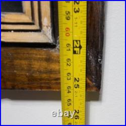 Vintage Felix Signed Black Velvet Pirate Ship Painting Mexico Carved Wood Frame