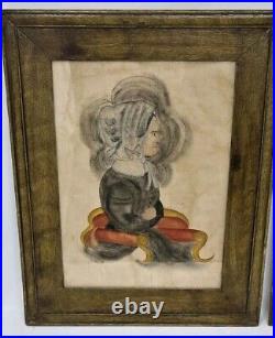 Vintage Folk Art Abraham & Mary Todd Lincoln Watercolor Paintings Signed Dated