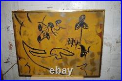 Vintage Folk Art Abstract Modern Painting on Canvas Signed Swantino Framed