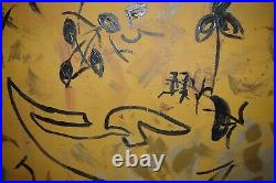 Vintage Folk Art Abstract Modern Painting on Canvas Signed Swantino Framed