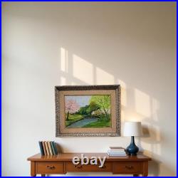 Vintage Folk Art American Primitive Scene Oil Painting Signed And Framed