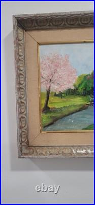 Vintage Folk Art American Primitive Scene Oil Painting Signed And Framed