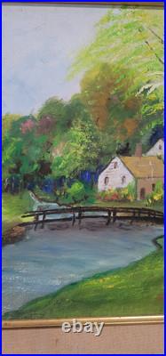 Vintage Folk Art American Primitive Scene Oil Painting Signed And Framed