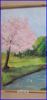 Vintage Folk Art American Primitive Scene Oil Painting Signed And Framed