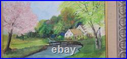 Vintage Folk Art American Primitive Scene Oil Painting Signed And Framed