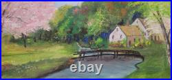 Vintage Folk Art American Primitive Scene Oil Painting Signed And Framed