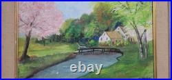Vintage Folk Art American Primitive Scene Oil Painting Signed And Framed