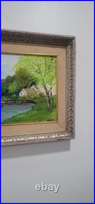 Vintage Folk Art American Primitive Scene Oil Painting Signed And Framed