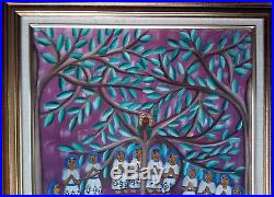 Vintage Folk Art Oil Painting Famous Haitian Alexandre Gregoire Voodoo Ceremony