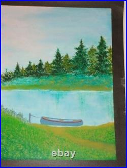 Vintage Folk Art Oil Painting Rustic Cabin In The Woods Signed Merrill Slane