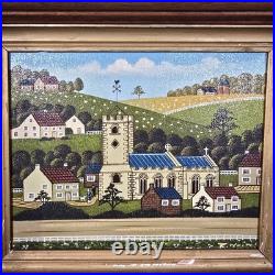 Vintage Folk Art Oil Painting Signed R Lyuins Church Landscape 8x10 Original