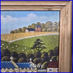 Vintage Folk Art Oil Painting Signed R Lyuins Church Landscape 8x10 Original