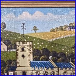 Vintage Folk Art Oil Painting Signed R Lyuins Church Landscape 8x10 Original