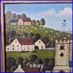 Vintage Folk Art Oil Painting Signed R Lyuins Church Landscape 8x10 Original