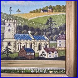 Vintage Folk Art Oil Painting Signed R Lyuins Church Landscape 8x10 Original
