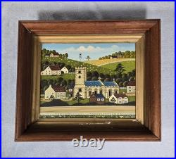 Vintage Folk Art Oil Painting Signed R Lyuins Church Landscape 8x10 Original