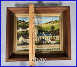 Vintage Folk Art Oil Painting Signed R Lyuins Church Landscape 8x10 Original