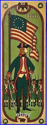 Vintage Folk Art Oil Painting Washington Revolutionary War 1776 American Flag
