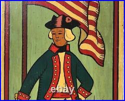Vintage Folk Art Oil Painting Washington Revolutionary War 1776 American Flag