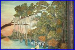 Vintage Folk Art Oil Painting of Florida River Landscape at Sunset Signed Tina Vintage Folk Art Oil Painting of Florida River Landscape at Sunset Signed Tina