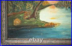 Vintage Folk Art Oil Painting of Florida River Landscape at Sunset Signed Tina Vintage Folk Art Oil Painting of Florida River Landscape at Sunset Signed Tina