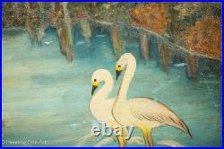 Vintage Folk Art Oil Painting of Florida River Landscape at Sunset Signed Tina Vintage Folk Art Oil Painting of Florida River Landscape at Sunset Signed Tina