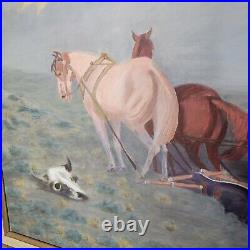 Vintage Folk Art Painting South West Western Farmer Plowing Field 31 x 25