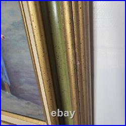 Vintage Folk Art Painting South West Western Farmer Plowing Field 31 x 25